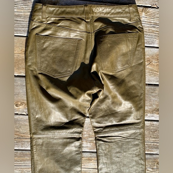 GAP Sz 4 Bootcut Olive Green Vintage Leather Pants Fully Lined 5 Pockets Zip Fly - Picture 11 of 14